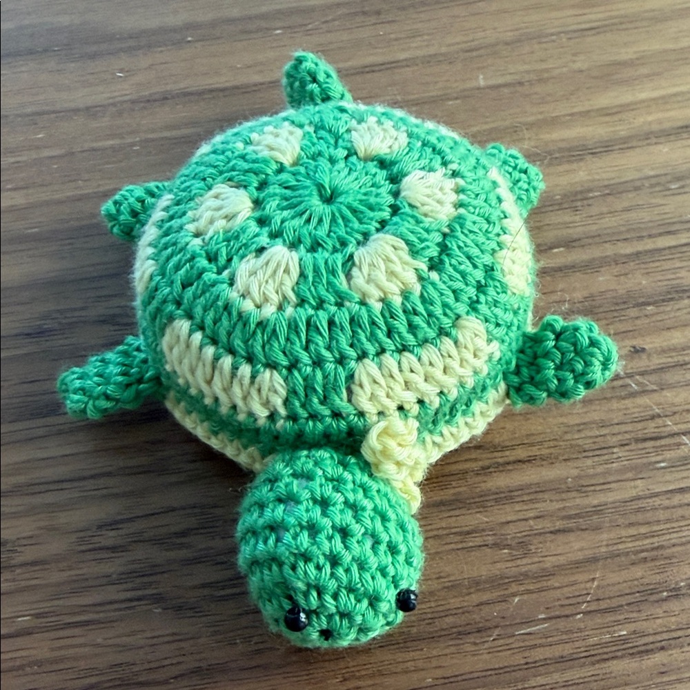 Handmade Green and Cream Crochet Turtle Measure Tape